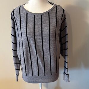 Carmen Marc Valvo Gray and Black Striped Pullover Sweater. Size Medium.